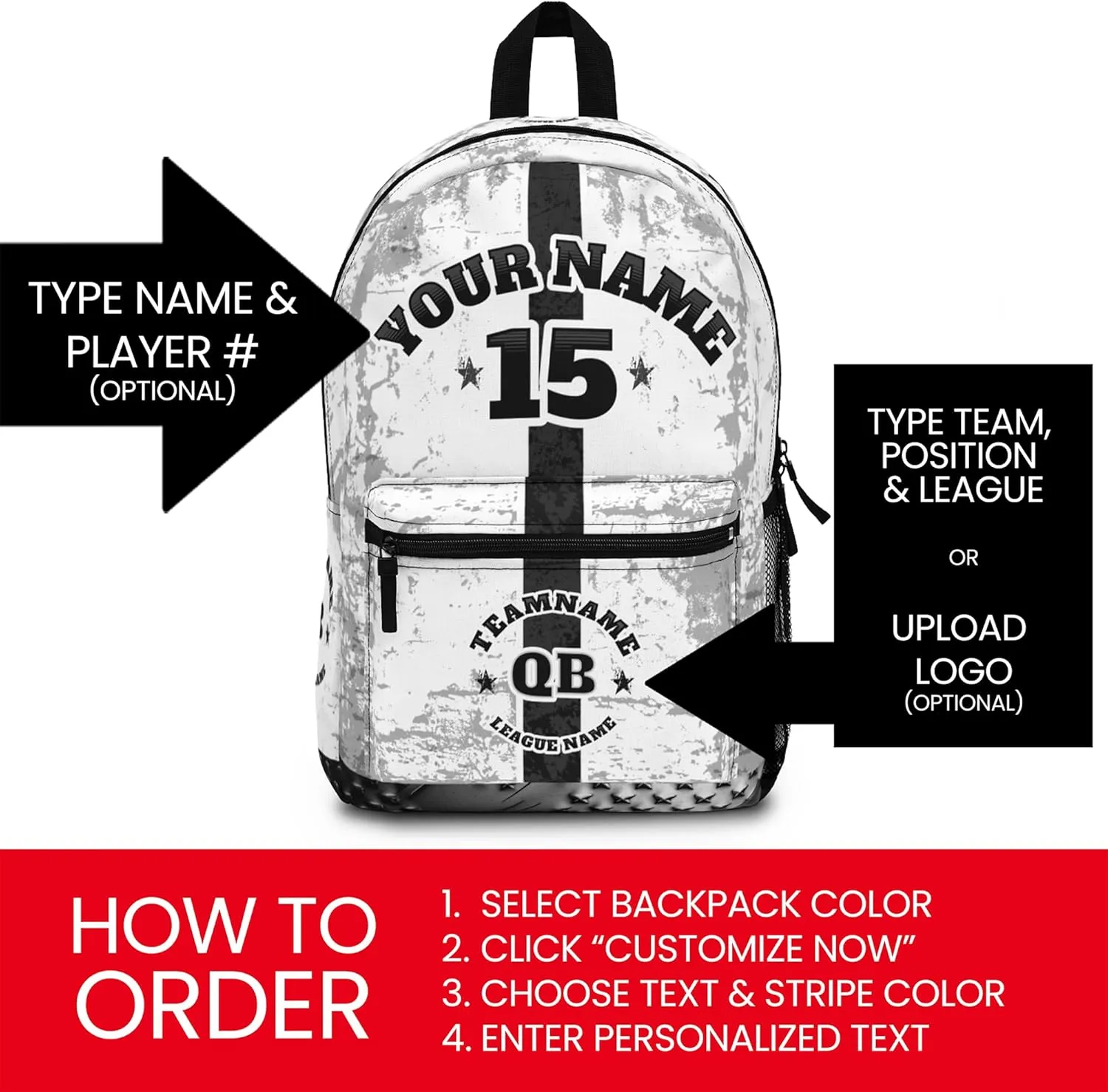 Personalized Sport Backpack Soccer, Basketball, Baseball, Football Team Gift: Name, #, Colors, Logo; Team Travel Bag (Aqua Black)