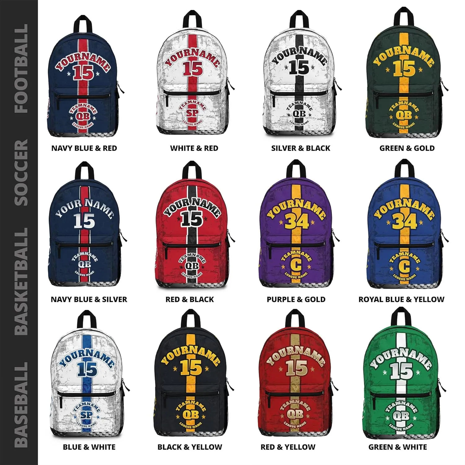 Personalized Sport Backpack Soccer, Basketball, Baseball, Football Team Gift: Name, #, Colors, Logo; Team Travel Bag (Aqua Black)