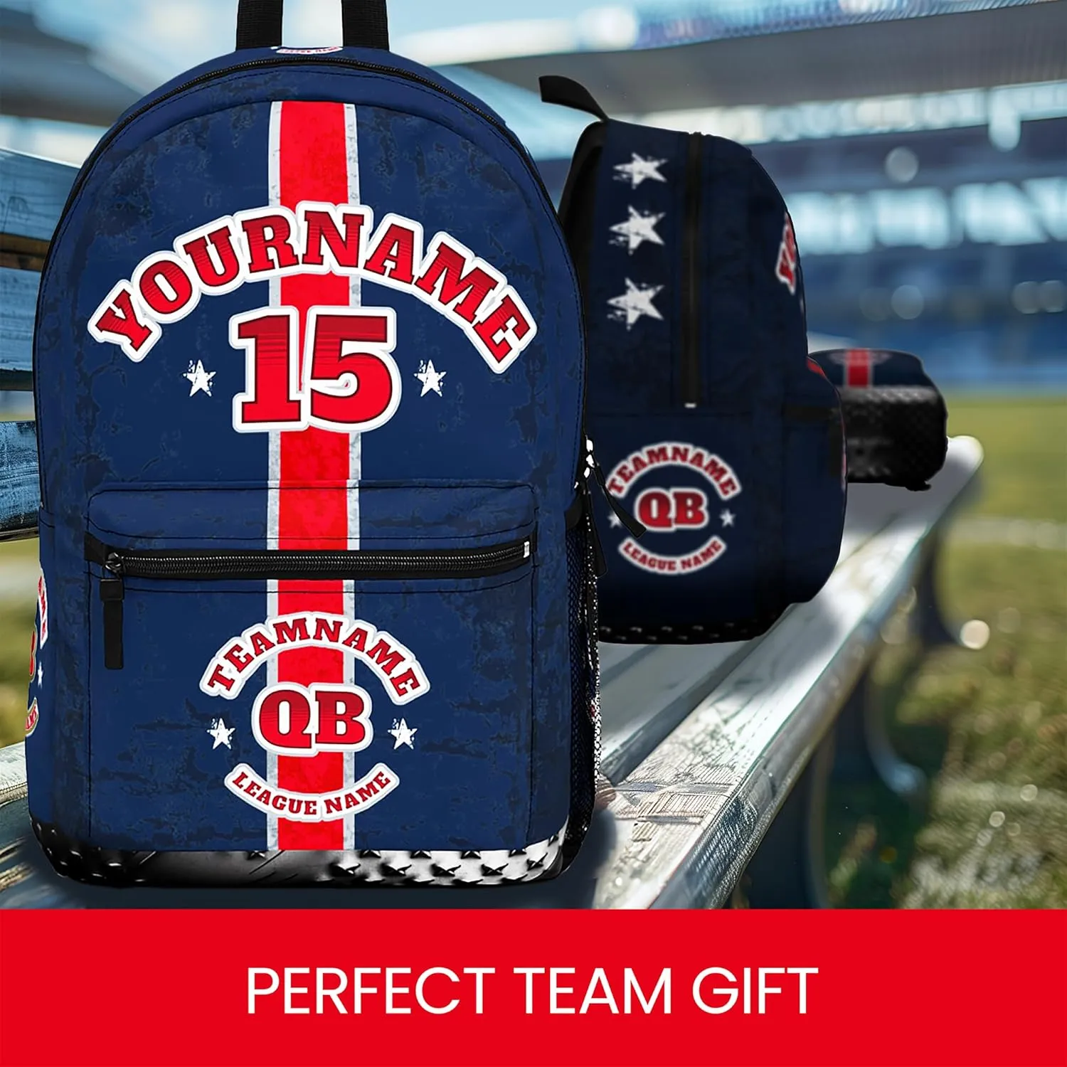 Personalized Sport Backpack Soccer, Basketball, Baseball, Football Team Gift: Name, #, Colors, Logo; Team Travel Bag (Aqua Black)