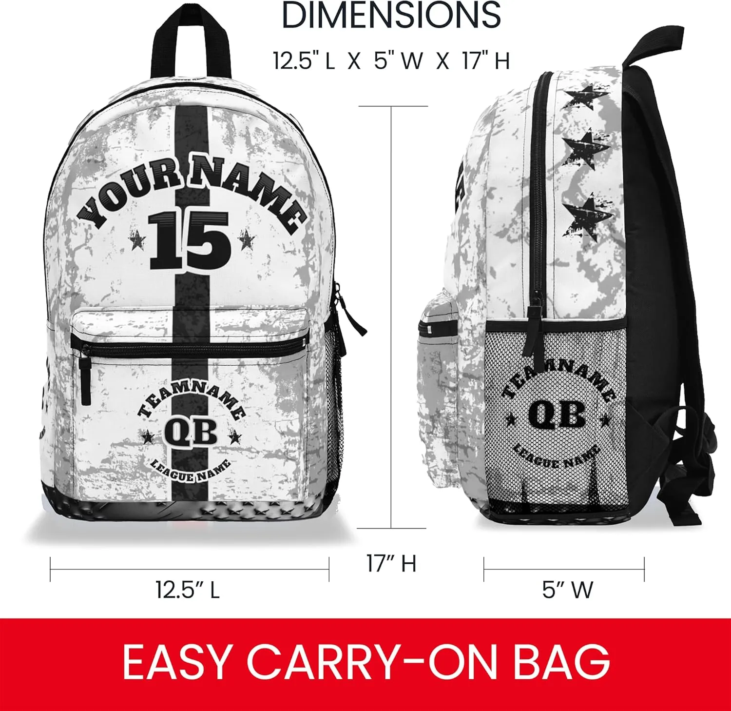 Personalized Sport Backpack Soccer, Basketball, Baseball, Football Team Gift: Name, #, Colors, Logo; Team Travel Bag (Aqua Black)