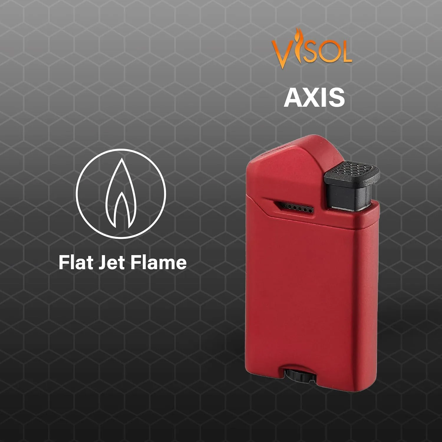 Personalized Visol Axis Torch Lighter Flat Flame Refillable Gas Butane Lighter, Fuel Window and Windproof Adjustable Flame Lighter - Red (Shipped Without Butane)