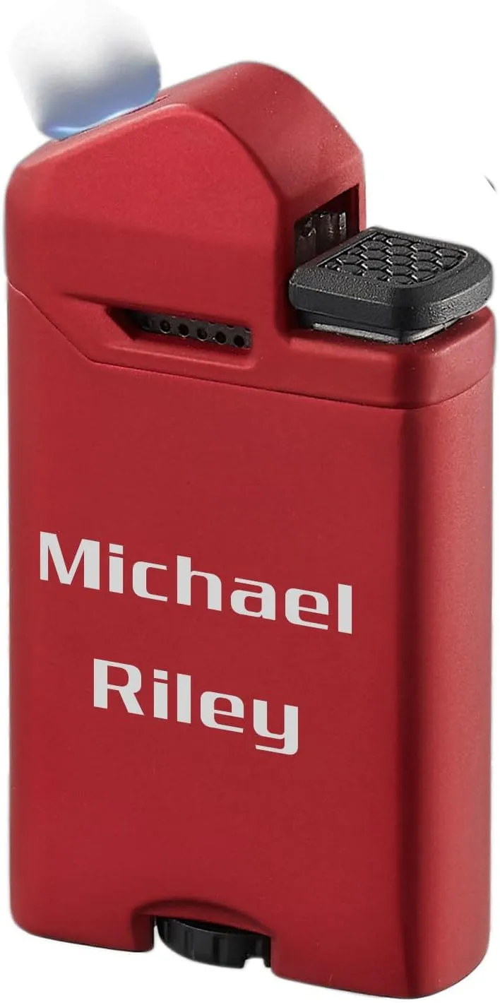 Personalized Visol Axis Torch Lighter Flat Flame Refillable Gas Butane Lighter, Fuel Window and Windproof Adjustable Flame Lighter - Red (Shipped Without Butane)