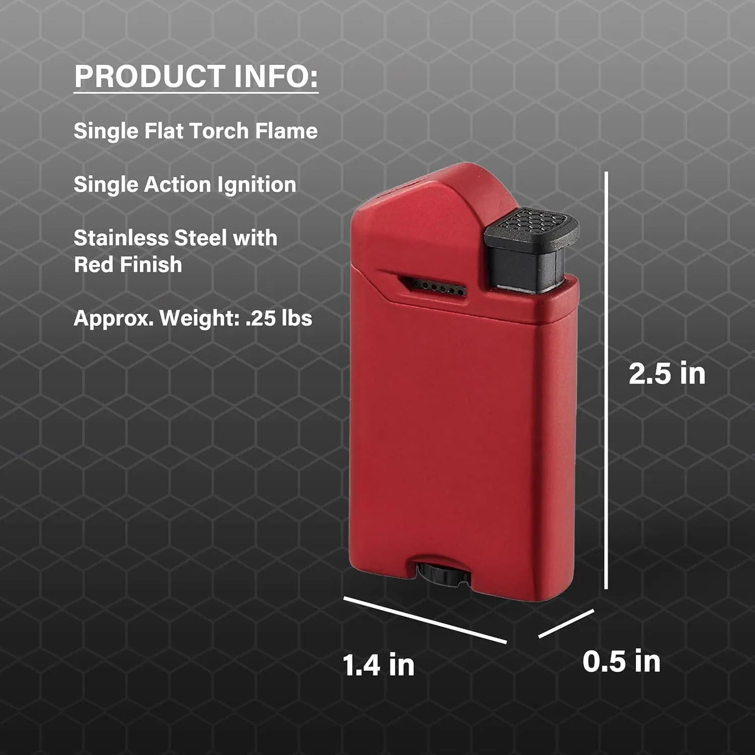 Personalized Visol Axis Torch Lighter Flat Flame Refillable Gas Butane Lighter, Fuel Window and Windproof Adjustable Flame Lighter - Red (Shipped Without Butane)