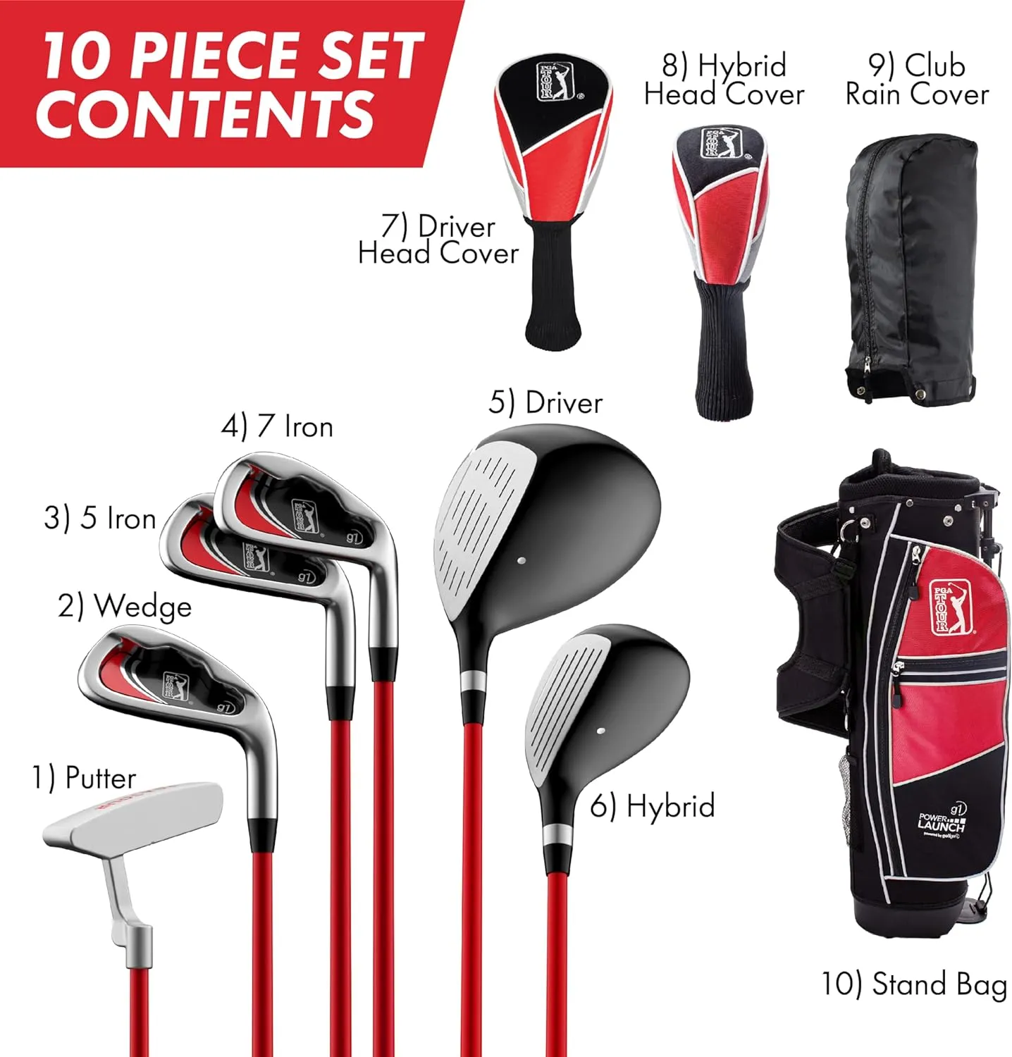 PGA TOUR Youth Golf Club Set – Ages 3-5 (3’6”-4’1”) and 5-8 (4’1” - 4'8") Right and Left Handed Beginner Junior Golf Clubs with Lightweight Golf Bag, Mallet Putter, Driver by Golfgen