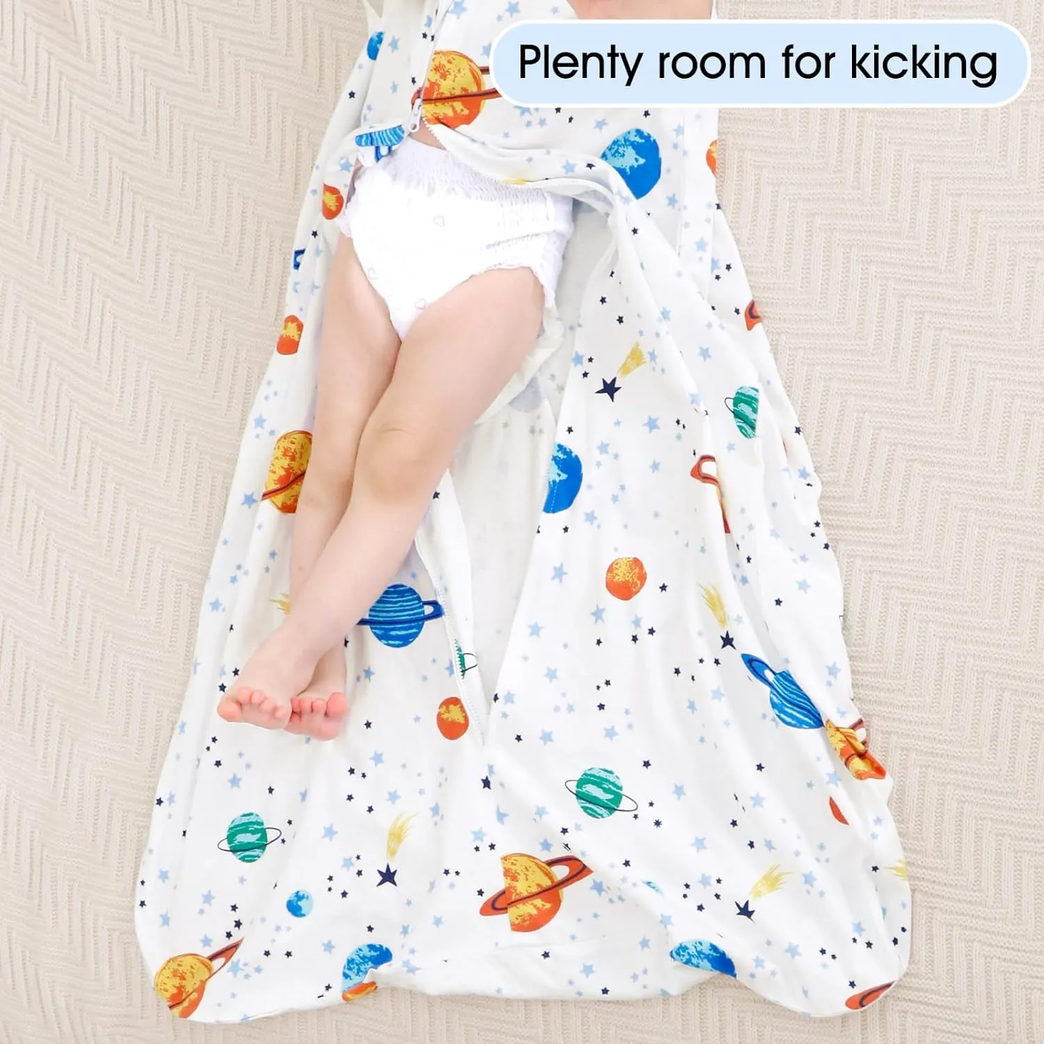 PHF Soft Baby Sleep Sack 0-6 Months 100% Cotton Wearable Blanket, 2-Way Zipper 0.5 TOG Toddler Sleeping Sack 3 Pack, Comfy Sleep Bag for Baby Boys, Space (Small)