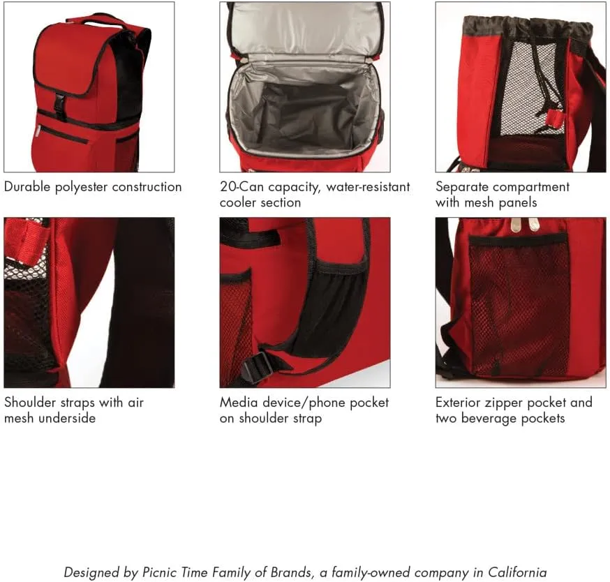 PICNIC TIME NCAA Stanford Cardinal Zuma Backpack Cooler - Soft Cooler Backpack - Lunch Cooler, (Black)