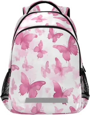 Pink Watercolor Butterflies Design Waterproof Backpack - Casual Outdoor Sports Daypack with Ergonomic Shoulder Straps#114