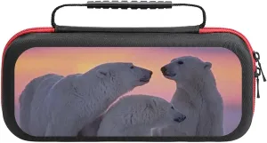 Polar Bears Portable Protective Shell Compatible with Switch Case Hard Travel Tote Bag with 20 Game Cartridges