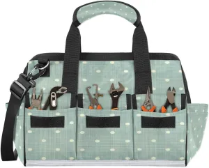 Polka Dot Tool Bags 14.8 Inch Wide Mouth Tool Tote Bag with Handle and Adjustable Shoulder Strap Sage Green Heavy Duty Tool Bag for Plumbers Electricians Handymen