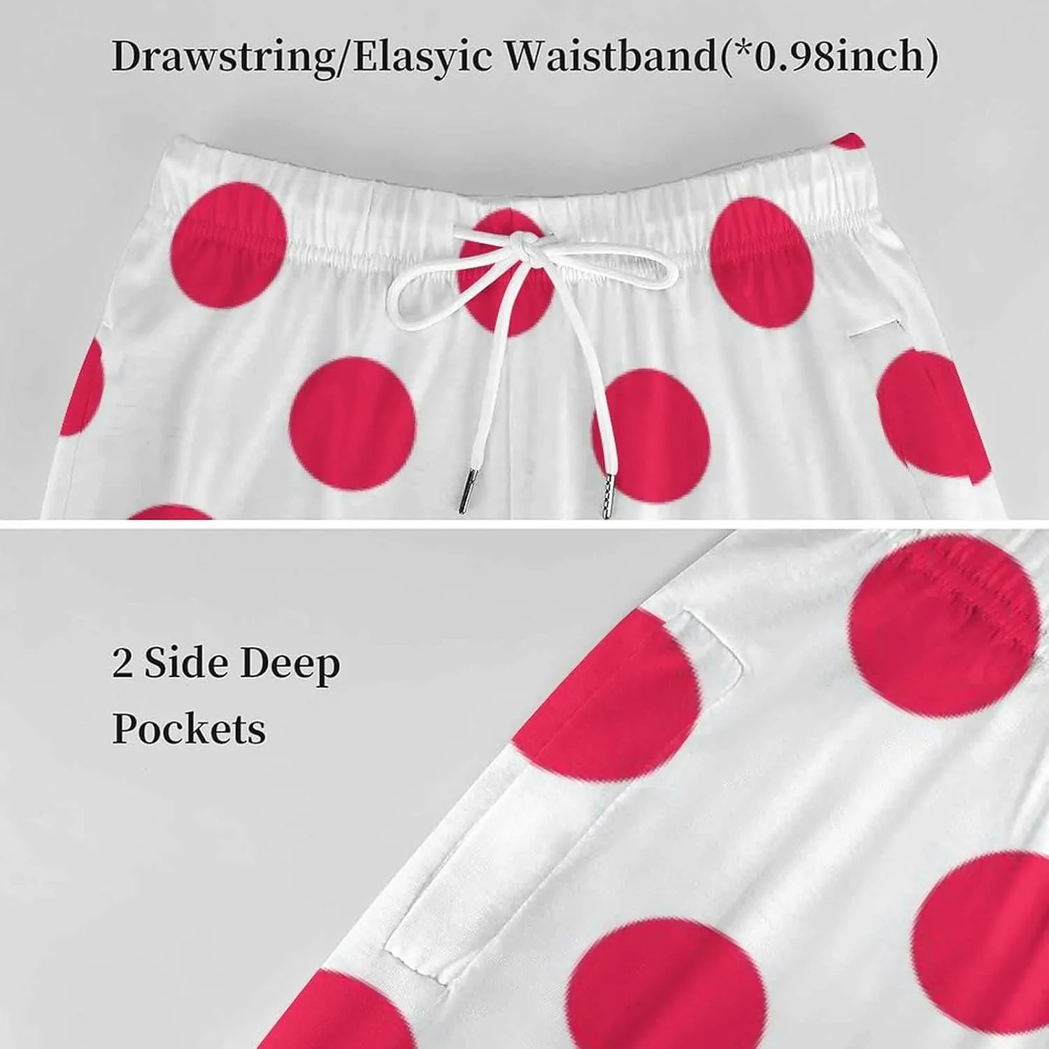 Polka Dots Pink Women Lounge Pants Comfy Pajama Bottom Drawstring Sleepwear Long Pajamas Pants