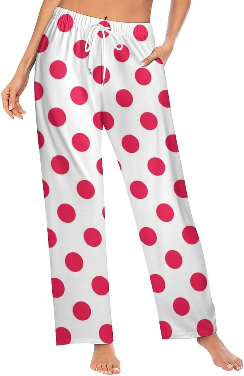 Polka Dots Pink Women Lounge Pants Comfy Pajama Bottom Drawstring Sleepwear Long Pajamas Pants