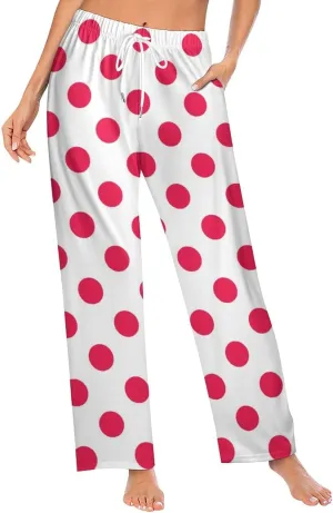 Polka Dots Pink Women Lounge Pants Comfy Pajama Bottom Drawstring Sleepwear Long Pajamas Pants