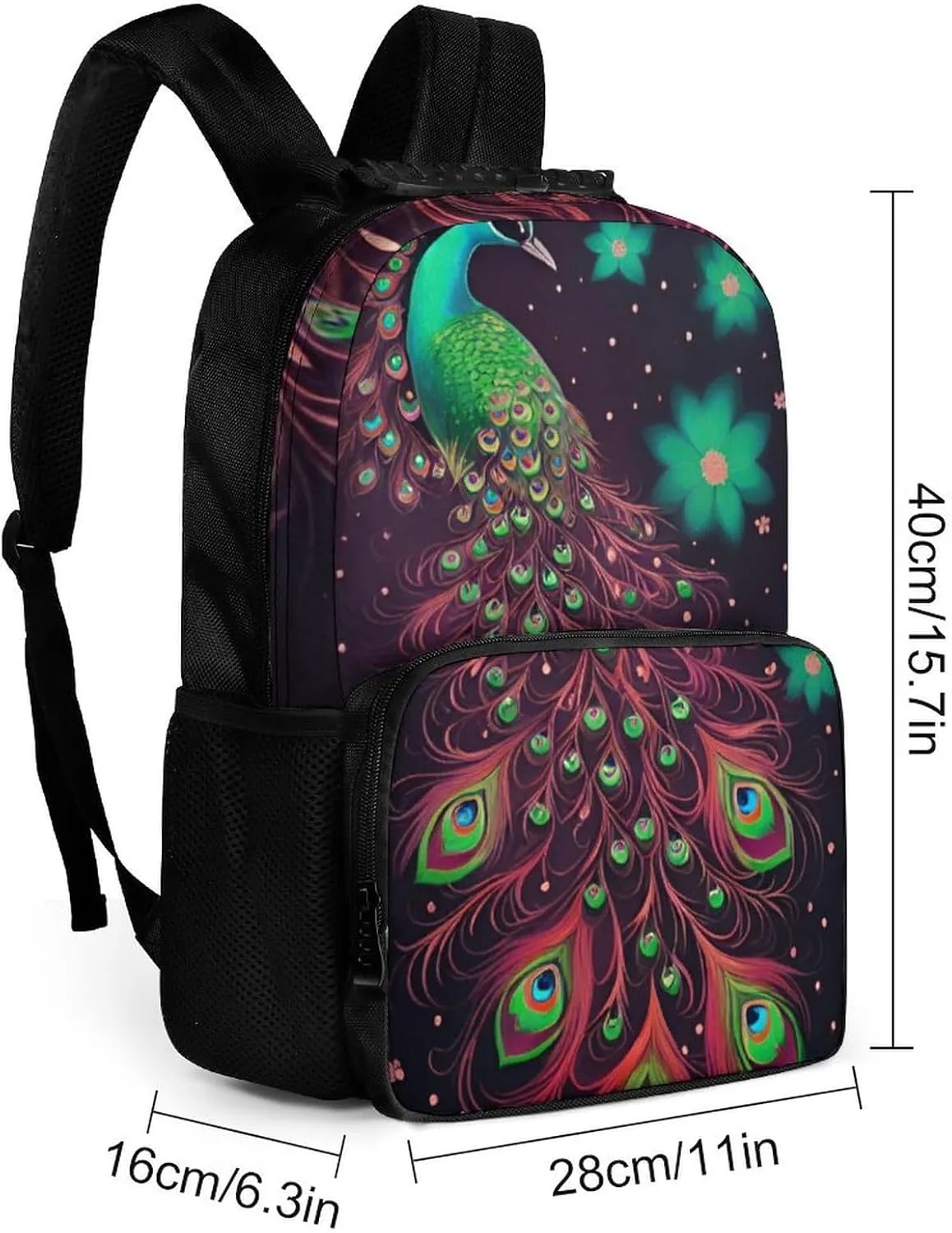 Polyester Daypack Backpack for Sports Travel Running - Big Capacity Anti-Theft Multipurpose Carry On Bag, Peacock Animal Oil Painting Laptop Book Bag Rucksack