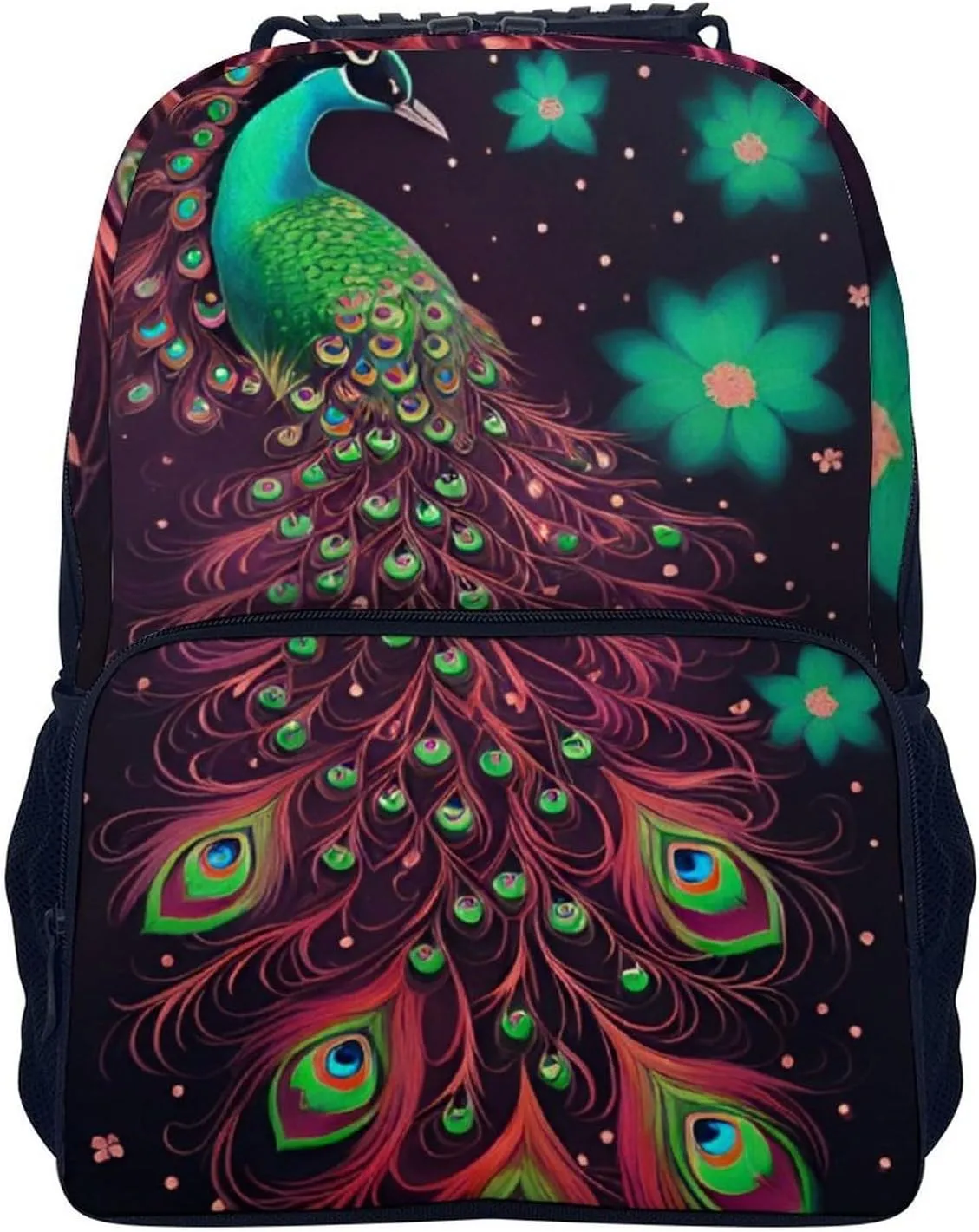Polyester Daypack Backpack for Sports Travel Running - Big Capacity Anti-Theft Multipurpose Carry On Bag, Peacock Animal Oil Painting Laptop Book Bag Rucksack