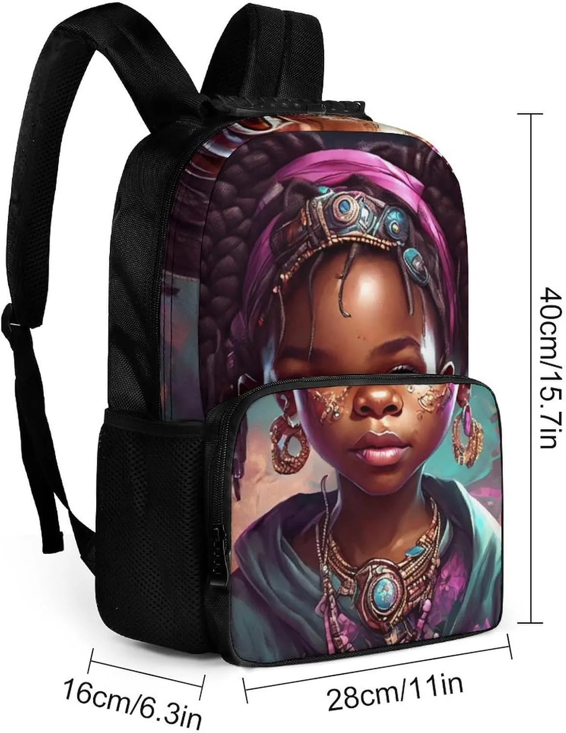 Polyester Daypack Bookbag for Gym Business Bicycle - Large Capacity Multipurpose Anti-Theft Carry On Bag, Afro Women African American Black Woman Art Travel Hiking Daypack