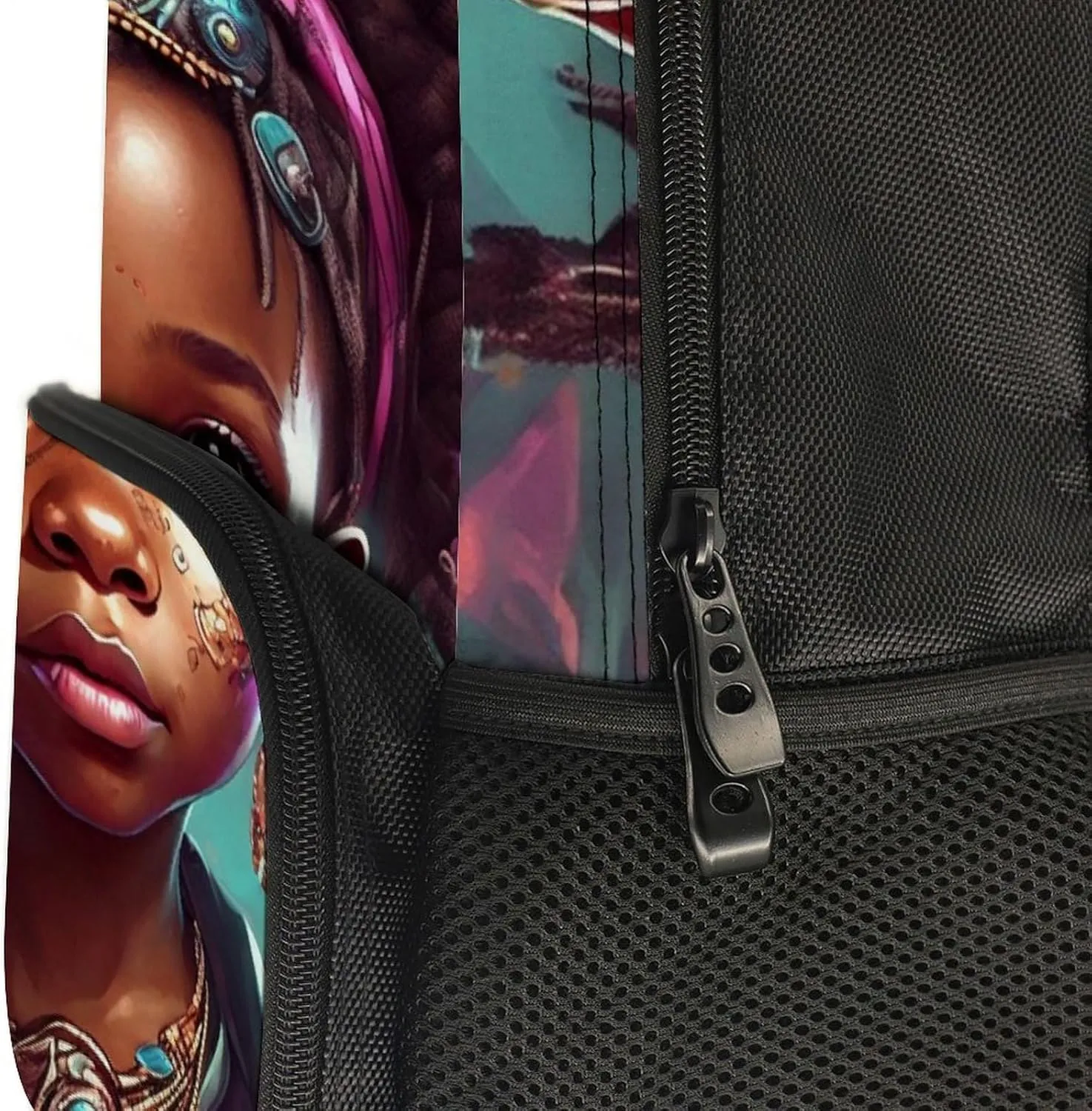 Polyester Daypack Bookbag for Gym Business Bicycle - Large Capacity Multipurpose Anti-Theft Carry On Bag, Afro Women African American Black Woman Art Travel Hiking Daypack