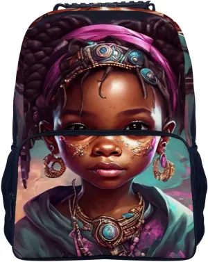 Polyester Daypack Bookbag for Gym Business Bicycle - Large Capacity Multipurpose Anti-Theft Carry On Bag, Afro Women African American Black Woman Art Travel Hiking Daypack