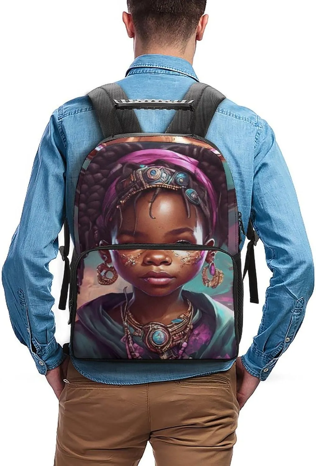 Polyester Daypack Bookbag for Gym Business Bicycle - Large Capacity Multipurpose Anti-Theft Carry On Bag, Afro Women African American Black Woman Art Travel Hiking Daypack