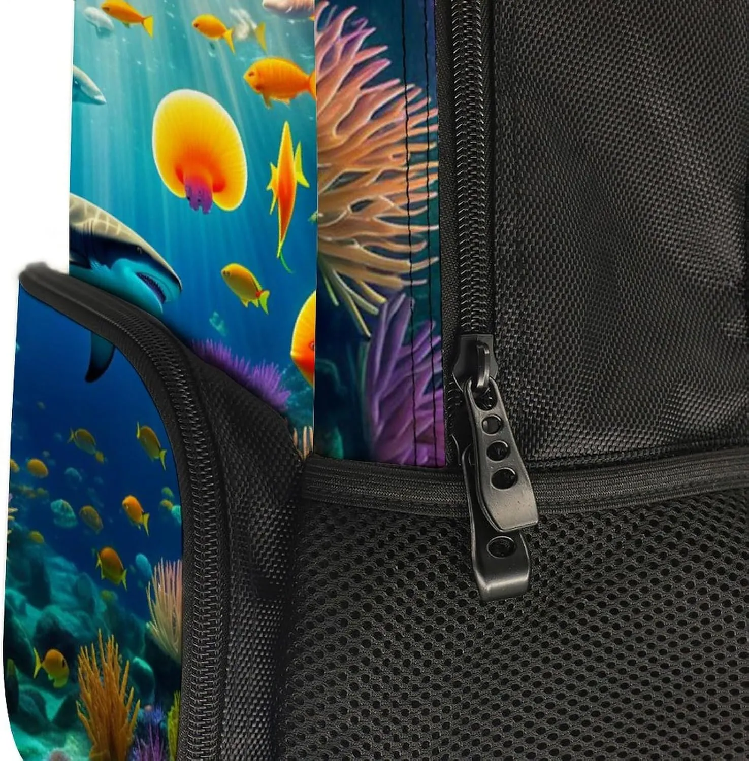 Polyester Daypack Bookbag for Gym Business Bicycle - Large Capacity Multipurpose Anti-Theft Carry On Bag, Beautiful Underwater World Fish Jellyfish Art Travel Hiking Daypack