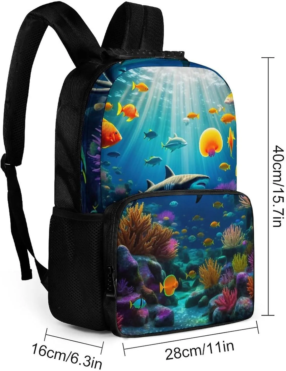 Polyester Daypack Bookbag for Gym Business Bicycle - Large Capacity Multipurpose Anti-Theft Carry On Bag, Beautiful Underwater World Fish Jellyfish Art Travel Hiking Daypack