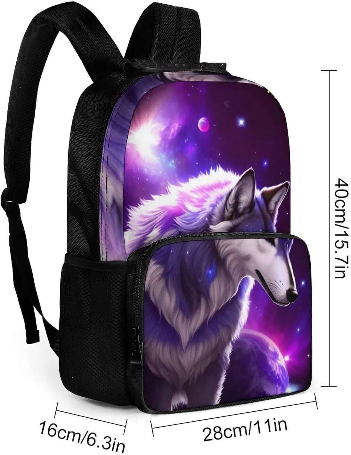 Polyester Daypack for Hiking Work Running - Big Capacity Anti-Theft Multipurpose Shoulder Bag, Blue Universe Galaxy Magic Wolf In The Space Art Travel and Sport Backpack Rucksack