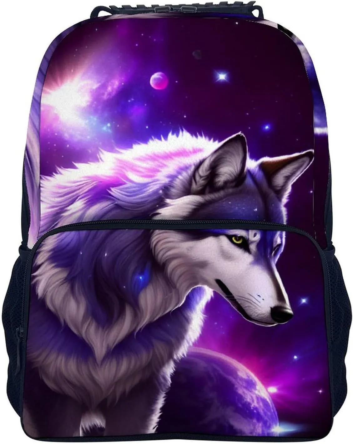 Polyester Daypack for Hiking Work Running - Big Capacity Anti-Theft Multipurpose Shoulder Bag, Blue Universe Galaxy Magic Wolf In The Space Art Travel and Sport Backpack Rucksack