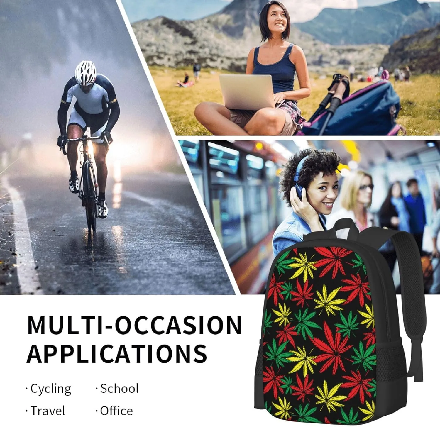 Polyester Daypack for Rasta Weedleaf Leaves Traveling & Camping Backpack - Large Capacity Multipurpose Anti-Theft Carry On Bag for Men Women
