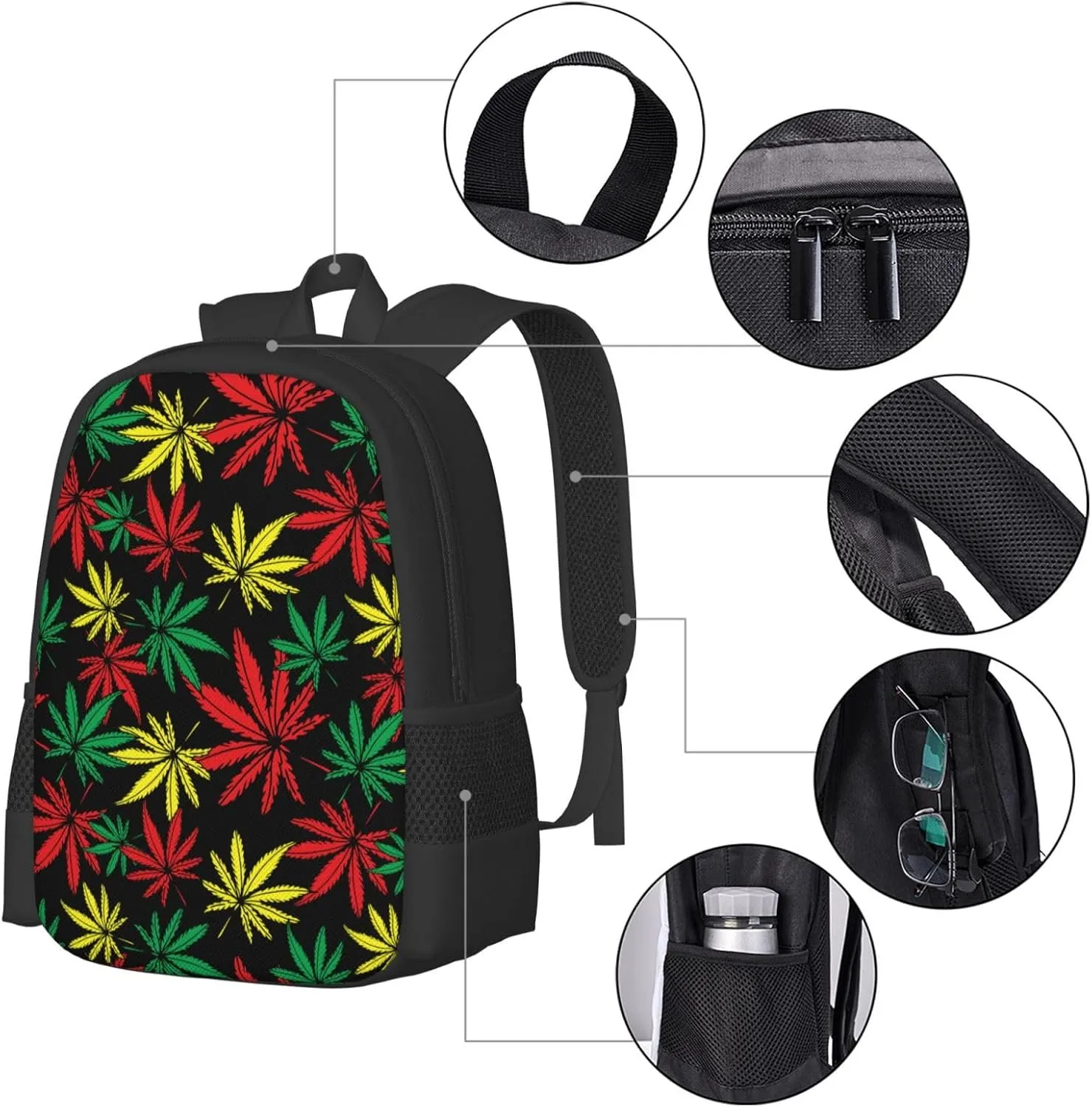 Polyester Daypack for Rasta Weedleaf Leaves Traveling & Camping Backpack - Large Capacity Multipurpose Anti-Theft Carry On Bag for Men Women