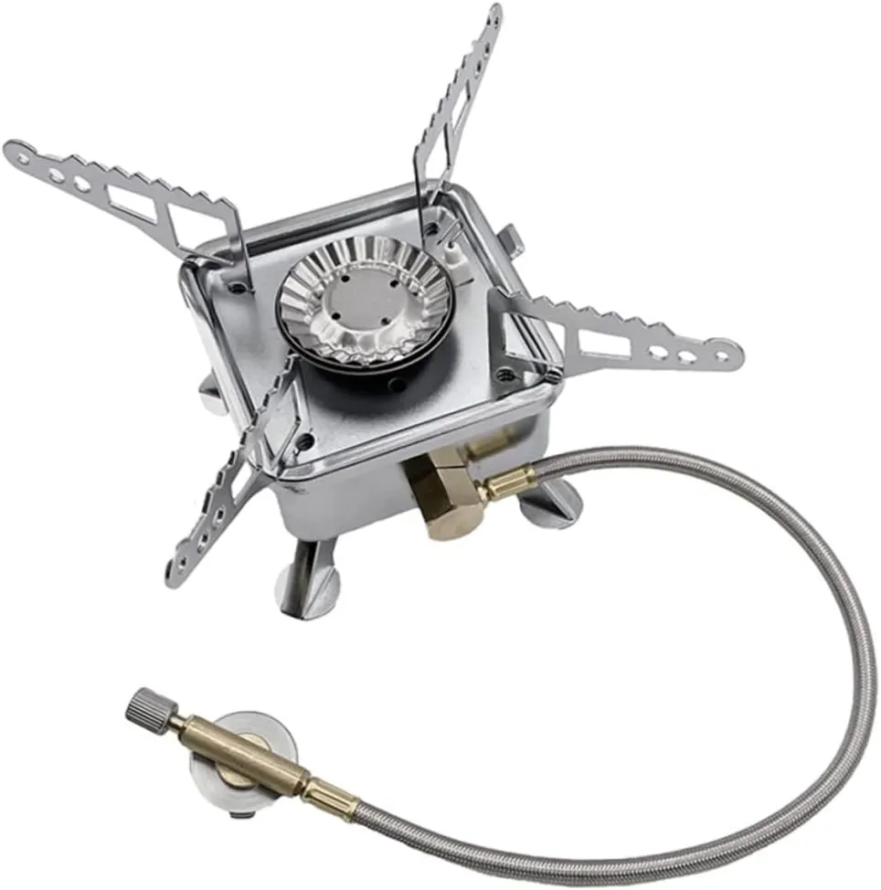 POPETPOP Portable Camping Gas Stove Lightweight Outdoor Burner for Camping Use Compact Design with Flexible Hose for Backpacking and Outdoor Cooking