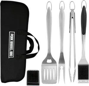 Pork Barrel BBQ Tool Set Grill Kit - Premium Stainless Steel BBQ Grill Accessories, Grilling Tools & BBQ Accessories for Outdoor Grill - Perfect BBQ Tools and Grilling Gifts for Men