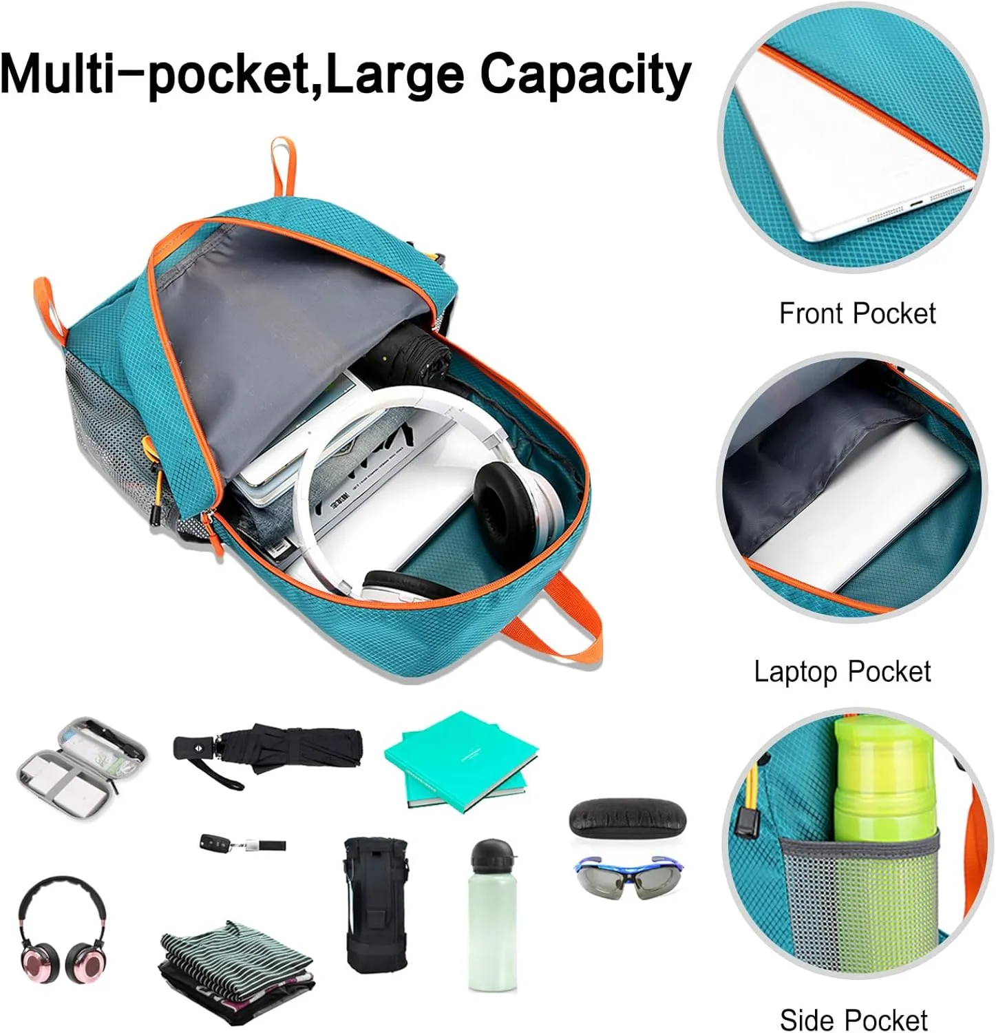 PORRASSO Hiking Backpack Foldable Daypack 20L Rucksack Lightweight Waterproof Backpack for Women Men Camping Trekking Cycling Climbing Outdoor Sports Dark Blue