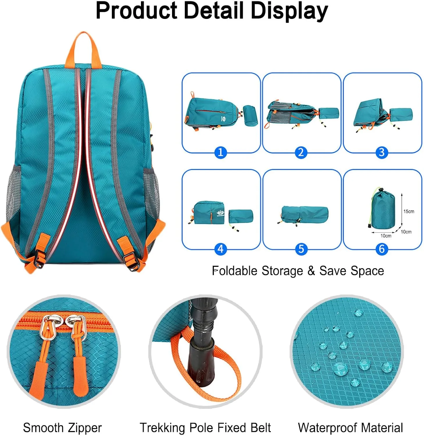 PORRASSO Hiking Backpack Foldable Daypack 20L Rucksack Lightweight Waterproof Backpack for Women Men Camping Trekking Cycling Climbing Outdoor Sports Dark Blue