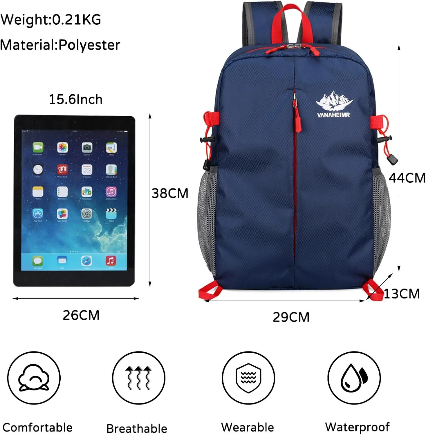 PORRASSO Hiking Backpack Foldable Daypack 20L Rucksack Lightweight Waterproof Backpack for Women Men Camping Trekking Cycling Climbing Outdoor Sports Dark Blue