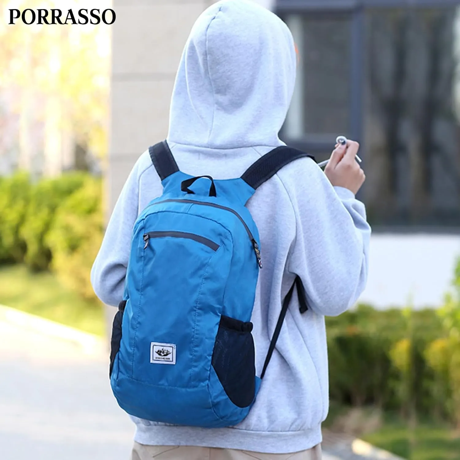 PORRASSO Hiking Backpack Foldable Waterproof Daypack 20L Lightweight Rucksack Backpack for Women Men Camping Trekking Cycling Climbing Outdoor Sports Blue B