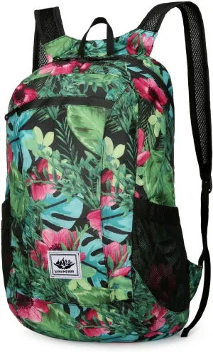 PORRASSO Hiking Backpack Foldable Waterproof Daypack 20L Lightweight Rucksack Backpack for Women Men Camping Trekking Cycling Climbing Outdoor Sports Green Flower