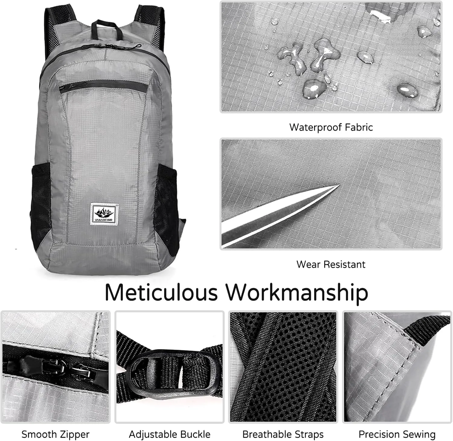 PORRASSO Hiking Backpack Foldable Waterproof Daypack 20L Lightweight Rucksack Backpack for Women Men Camping Trekking Cycling Climbing Outdoor Sports Green Flower