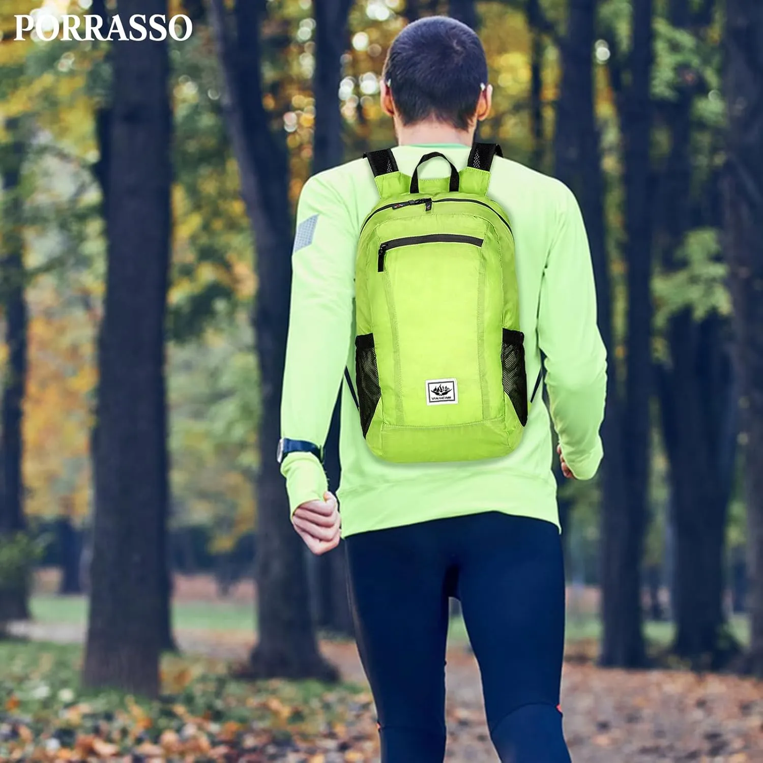PORRASSO Hiking Backpack Foldable Waterproof Daypack 20L Lightweight Rucksack Backpack for Women Men Camping Trekking Cycling Climbing Outdoor Sports Green