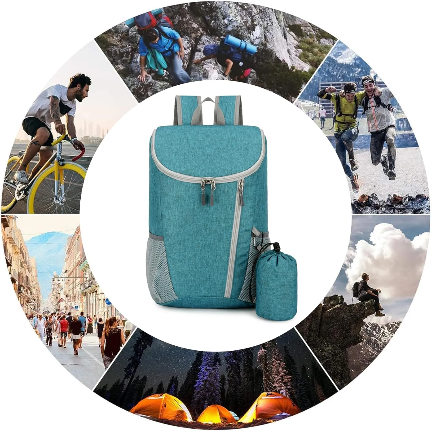 PORRASSO Hiking Backpack Foldable Waterproof Daypack Lightweight Rucksack Backpack for Women Men Camping Trekking Cycling Climbing Outdoor Sports Green