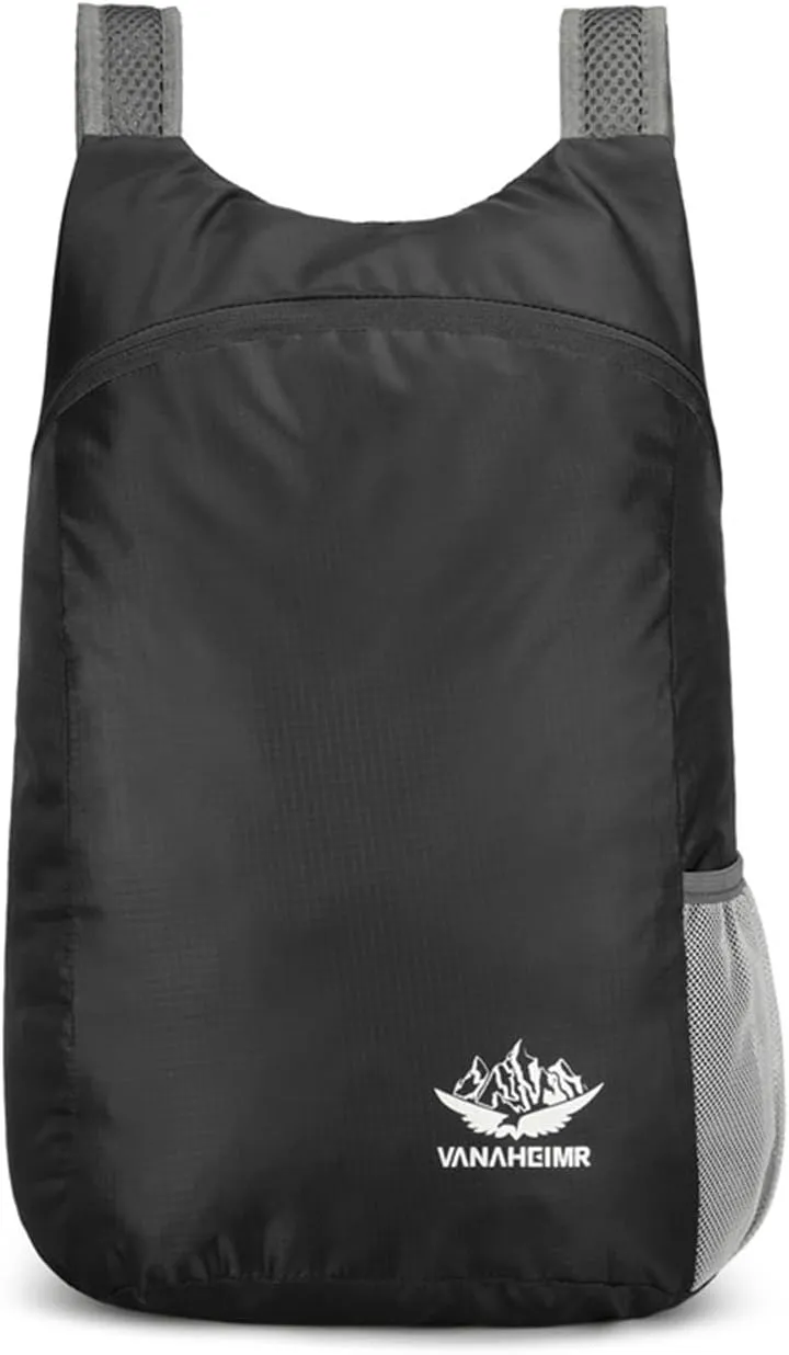PORRASSO Hiking Backpack Lightweight Waterproof Daypack 20L Foldable Rucksack Backpack for Women Men Camping Trekking Cycling Climbing Outdoor Sports Black