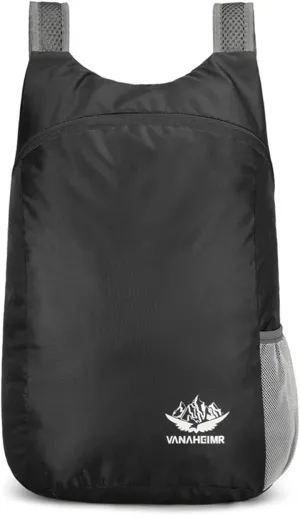 PORRASSO Hiking Backpack Lightweight Waterproof Daypack 20L Foldable Rucksack Backpack for Women Men Camping Trekking Cycling Climbing Outdoor Sports Black