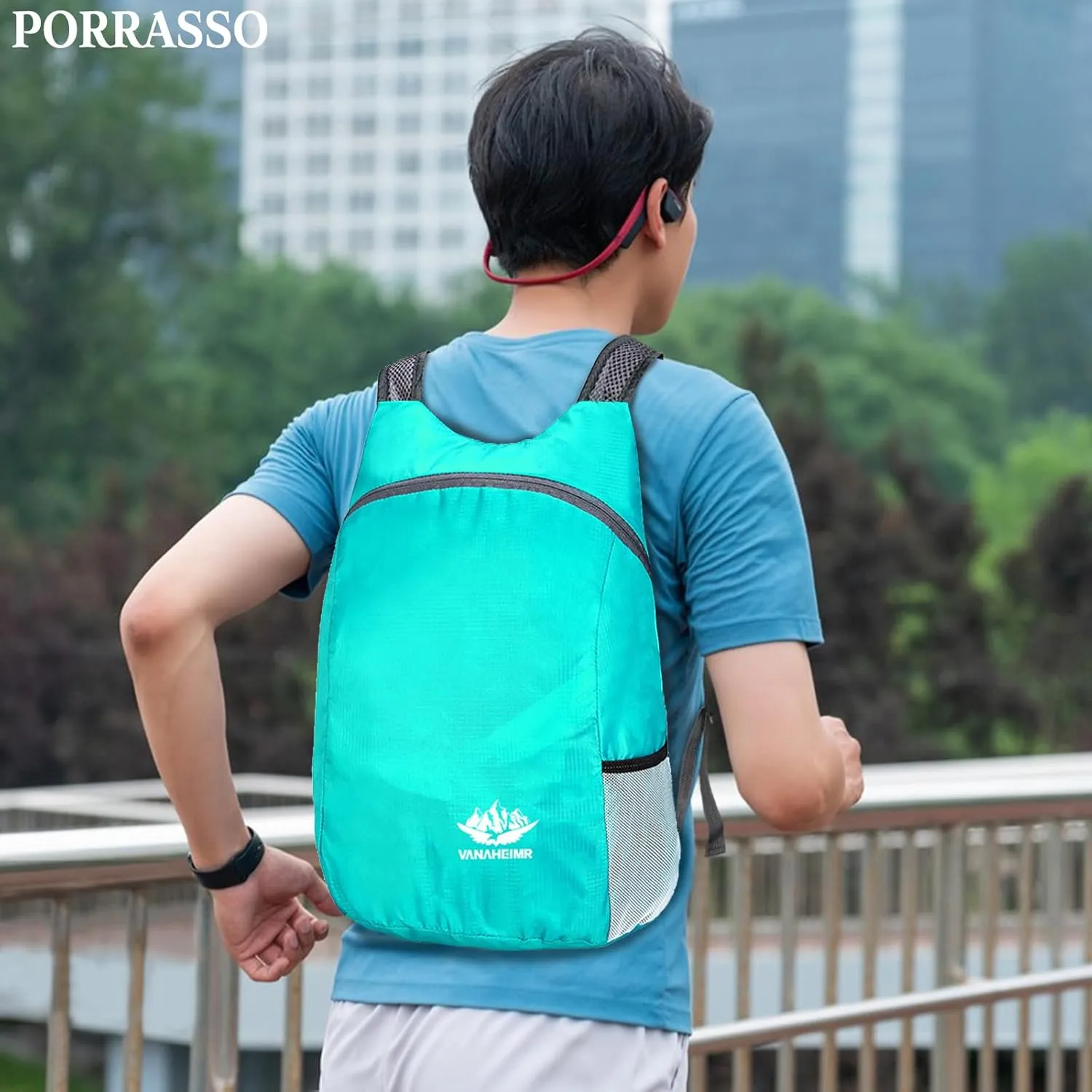 PORRASSO Hiking Backpack Lightweight Waterproof Daypack 20L Foldable Rucksack Backpack for Women Men Camping Trekking Cycling Climbing Outdoor Sports Blue B