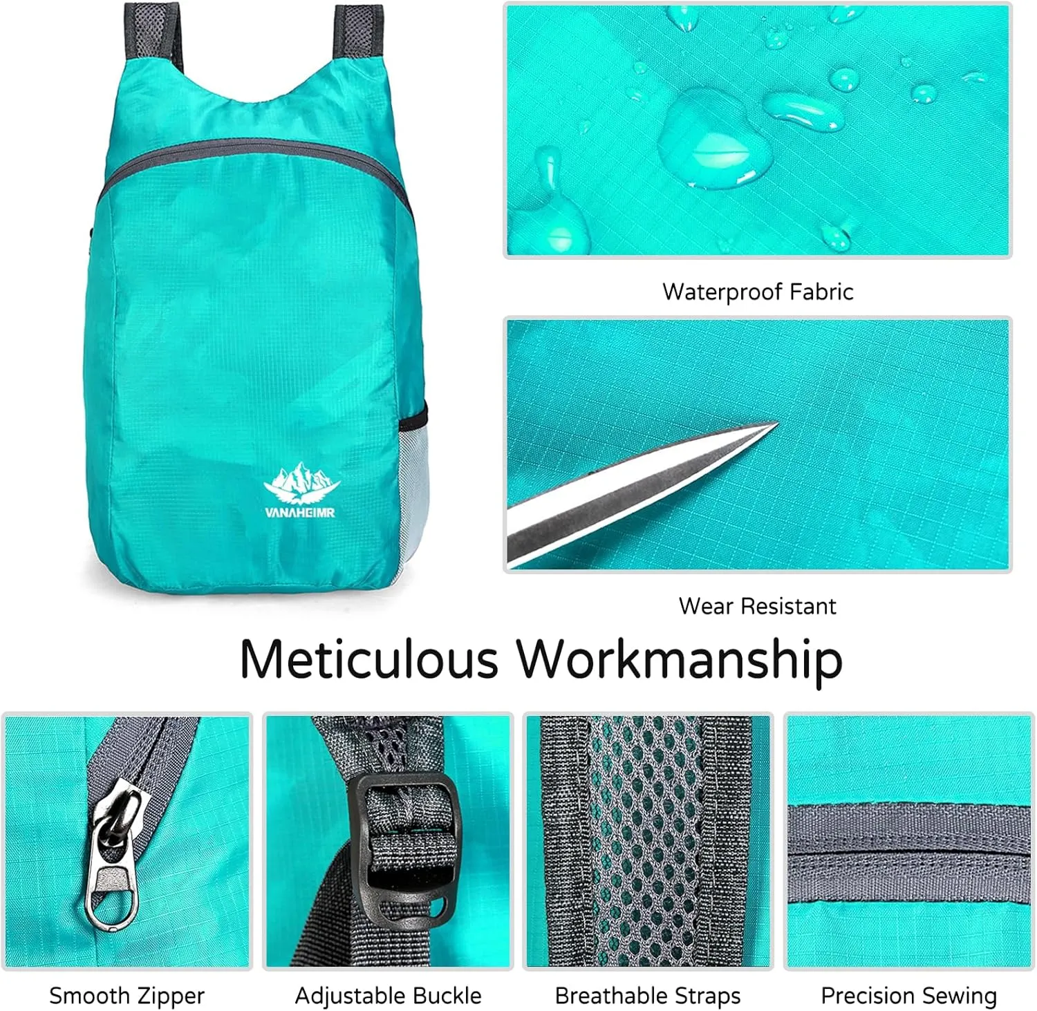 PORRASSO Hiking Backpack Lightweight Waterproof Daypack 20L Foldable Rucksack Backpack for Women Men Camping Trekking Cycling Climbing Outdoor Sports Blue B