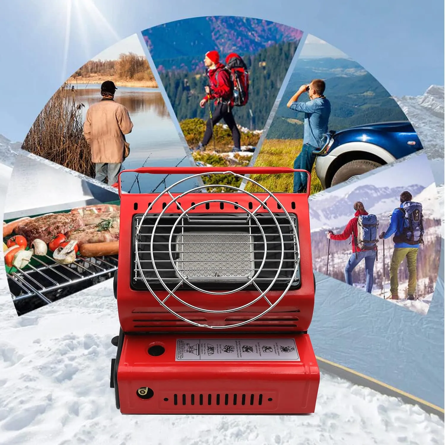Portable 2 in 1 Red Butane LP Gas Ceramic Heater Burner Warmer For Camping Emergency Heating Cooking Stove