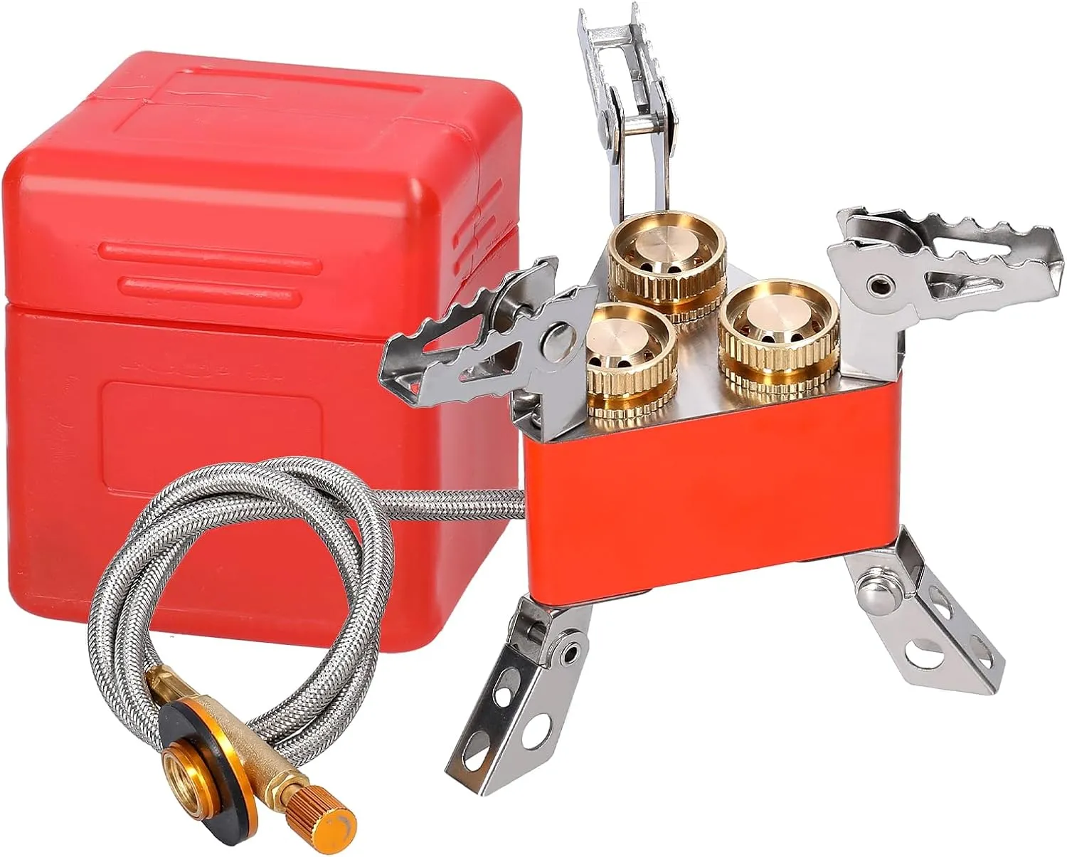 Portable 3 Cores Camping Stove 6800W High Power Gas Burner Stove Foldable Backpacking Stove with Adjustable Valve for Outdoor Cooking Camping Picnic Hiking Orange Copper Aluminum