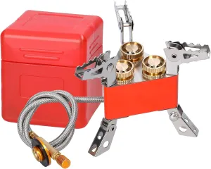 Portable 3 Cores Camping Stove 6800W High Power Gas Burner Stove Foldable Backpacking Stove with Adjustable Valve for Outdoor Cooking Camping Picnic Hiking Orange Copper Aluminum