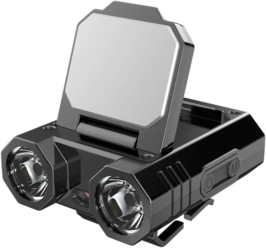 Portable Battery Display Headlamp Outdoor Camping Fishing LED Headlight Waterproof Hat Clamp Light USB aable d-and-Blue Warning Light HeadLantern
