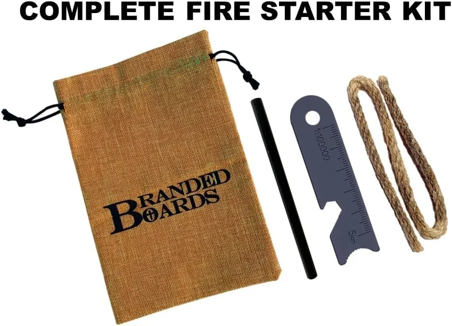 Portable Bushcraft Stainless BBQ Cooking Grill Grate, Bamboo Cutting Board, Burlap Bag, Mini Knife, Fire Starter Kits. Camping, Campfires, Backpacking, Hunting & Fishing Gear