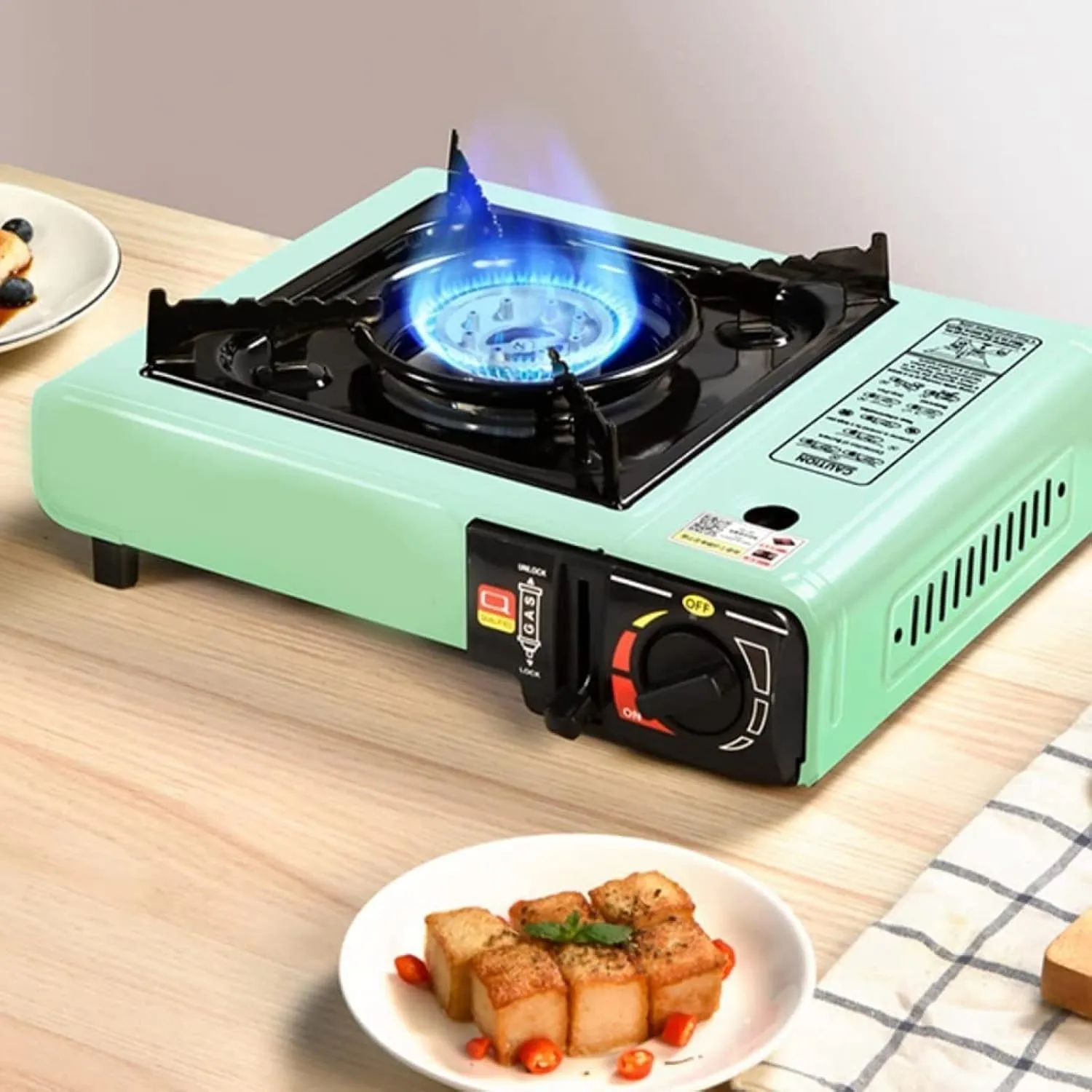 Portable Butane Stove Camping Gas Single Stoves Piezo Electric Ignition 2.9KW Outdoor Field Stove Cassette Stove Gas Portable Butane Stove,with Draft Shield