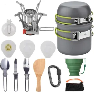 Portable Camping Cookware Mess Kit, Lightweight Pot Stove Spork Outdoor Picnic Utensils Kit Outdoor Traveling Hiking Backpacking for 1-3 People