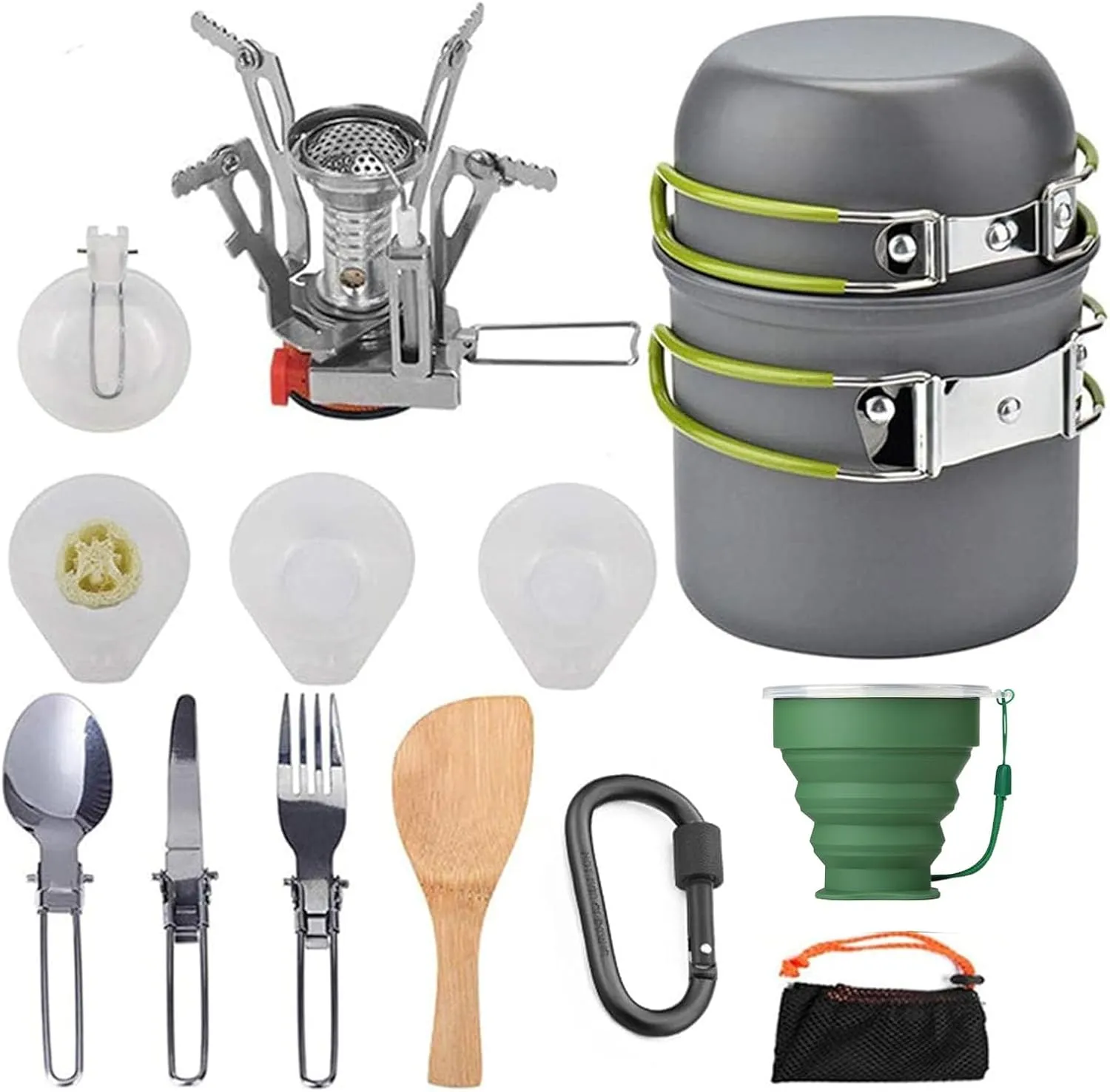 Portable Camping Cookware Mess Kit, Lightweight Pot Stove Spork Outdoor Picnic Utensils Kit Outdoor Traveling Hiking Backpacking for 1-3 People